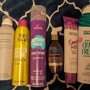 Dry Shampoo, Dry Volume Texture Spray, Hair Spray, Scalp Toner, and Scalp Scrub
